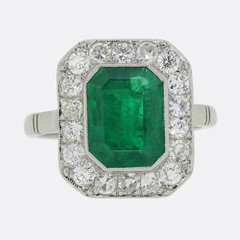 Art Deco 3.90Ct Natural Emerald Antique Vintage Wedding Ring 925 Sterling Silver