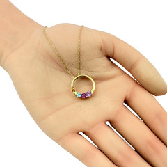 Circular 14K Gold Citrine Topaz Peridot Amethyst Multi Stone Necklace