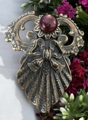 2000 Signed Jane AOL Angels of Love Copper Tone Purple Rhinestone Brooch Pin Bow