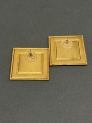 Speckled Enamel Square Earrings Post Pierced Yellow Multi Gold Tone 1.50″