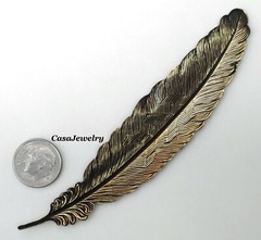 #2175 XTRA LONG ANTIQUED GOLD DETAILED FEATHER – 1 Pc Lot