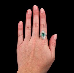 Navette Cocktail Art Deco Ring 2.2 Ct Lab Created Emerald 14k White Gold Plated