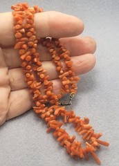Vintage Red Coral Bead Necklace And Matching Clip Earrings , 17in.