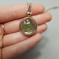 Vintage Four Leaf Clover Bubble Charm Pendant Necklace 18 Inch Chain Good Luck