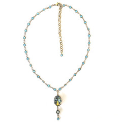 Vtg Swarovski Crystal Necklace Vitrail Glass Pendant Antique Brass Artisan Made