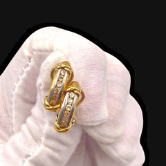 Vintage JJT Gold Electroplated 925 Sterling CZ Accent Half Hoop Pierced Earrings