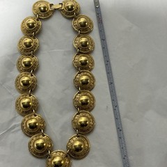 Vintage Erwin Pearl Collar Necklace Gold Tone Textured Dome Link Chunky Runway