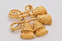 Vintage Gold Knotted Rope Tassel Brooch Pin Celtic Statement Chunky 1980s BinBP