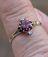 Beautiful 10 K Victorian Ring With Quality Pink Tourmaline And Diamonds Sz 5.5