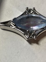 Signed: AVON 20″ Necklace Aquamarine Marquise Rhinestone Pendant Silver Tone RS