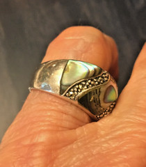 Vintage Sterling silver Abalone Inlay Chunky Geometric Ring Size 6