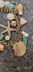 CHARMING CHARLIE Turquoise Bead Gold-tone Starfish Seashell Double Layer Necklac