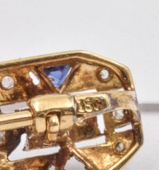 Antique 18ct Platinum Top Mined Diamond & Sapphire Art Deco Bar Pin circa 1920