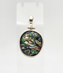 Vintage Sterling Silver Multicolor Dichroic Fused Glass Pendant 1.8″ X 1.03″