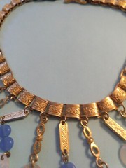 VTG 16″ fringe gold link bib necklace-19 graduated length bead drops (no brand)