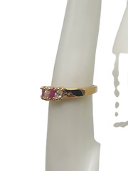 Gold Plated Marquise Shape Pink Topaz Clear Rhinestone Ring Size 9.75 Vintage