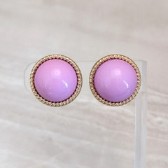 Vintage Clip On Earrings Pinkish Purple Domed Circle Gold Tone Halo Large Chunky