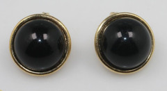 Vintage gold tone black cabochon small push back clip on Monet earrings