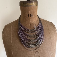 Vtg Waterfall 90s Y2k Beaded Necklace ~ Metal Acrylic Purple Friends Era 19” Adj
