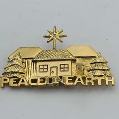 Vintage Casual Corner Peace On Earth Christmas Village Brooch Gold Tone Pin