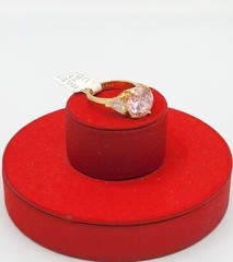 Vtg Sz 5 Ring Pink Clear Cubic Zirconia 18K GE Gold Electroplate Jewelry USA S#2