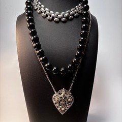 Necklace Lot Goth Large Filigree Heart Pendant Metal Choker Acrylic Beads
