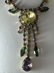 Vintage Weiss? Stunning Runway Necklace Gorgeous Colors Large Rhinestones Dangle