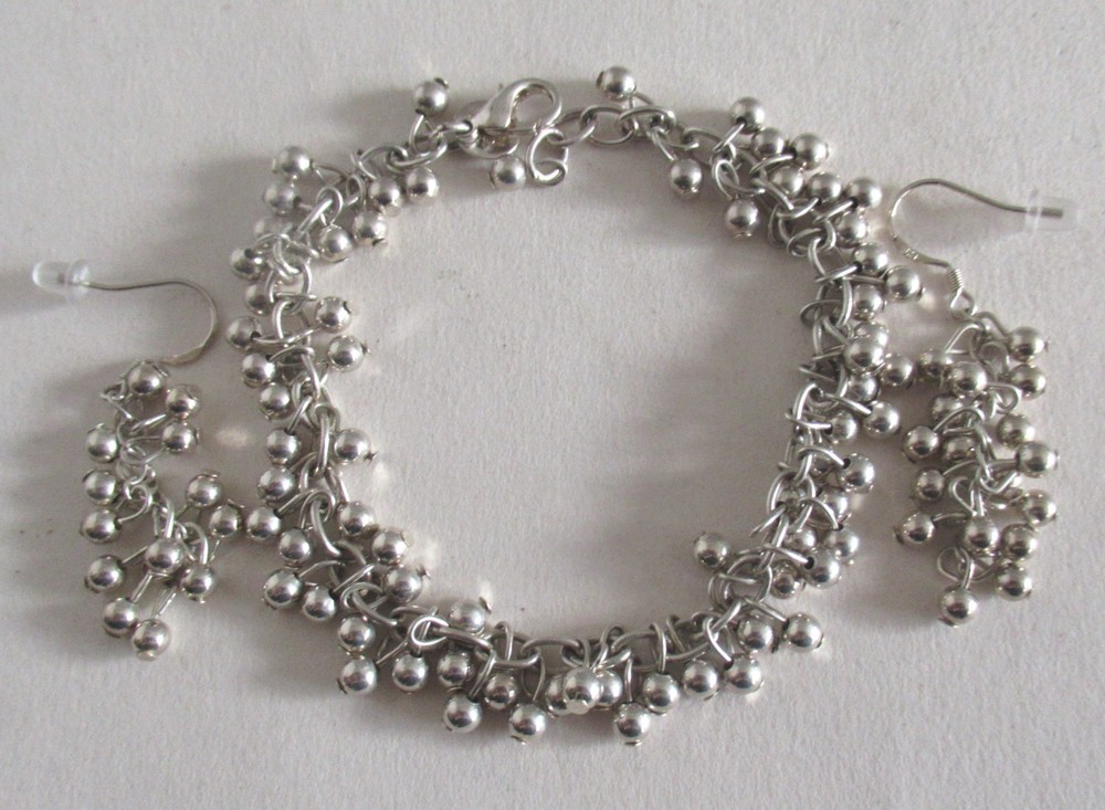 SET: STERLING CHA CHA BRACELET & EARRINGS, 7 INCHES WRIST, 2 INCHES EARRINGS