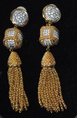Swarovski Dangle Clip Earrings Crystal Gold Tone Chain Tassels vintage