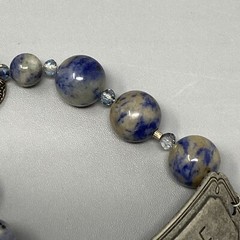 Gemstone Bracelet Blue Gray Marble Stone Peace Tag Toggle Healing Chakra Boho