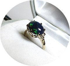FINEST – Solid Black OPAL Ring – Vintage, 14k Yellow Gold Prong Setting – Mtg…