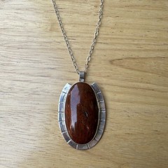 Ray Youmans Pendant Necklace 20 Inch Fossil Dino Gembone 925 Sterling 26.7g
