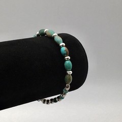 Silver Schark Handmade Sterling Silver & Turquoise Barrel Bead Bracelet 7.5” #26