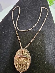 Vtg Silvertone Cameo Woman MOP Abalone Shell Pendant Pin w Chain Necklace 23″