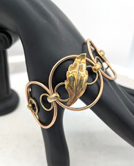 Vintage KREMENTZ Bracelet Leaf Circles Mixed Metal Copper and Gold Tone