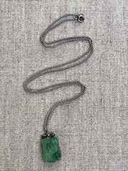 Vintage Sterling Silver 20 In Necklace with Faux Glass Jade Pendant Marked 925
