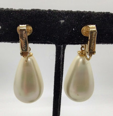 Signed Marvella Drop Dangle Faux Pearl Earrings with Peking Glass!