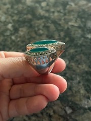 Marcasite Sterlling Silver Chunky Double Green Stone Ring, Size 8