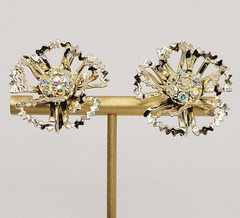 Sarah Coventry Allusions AB Crystal Gold Tone 1968 Clip On Earrings & Brooch Set