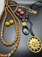 Vintage Boho Jewelry Lot 3 Necklaces 3 Earrings Sun Pendant