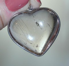 Antique Sterling Pale Rutilated Smokey Quartz Heart Pendant Must See