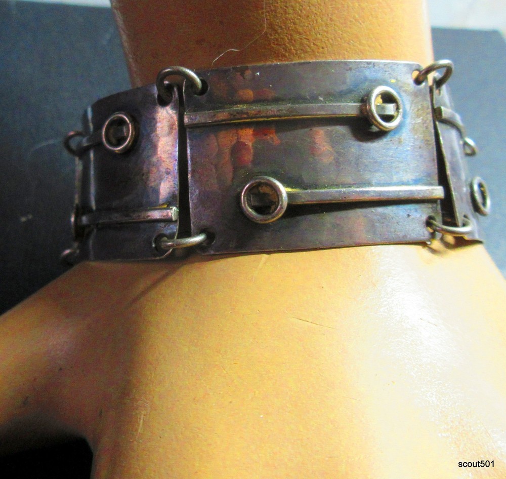 VTG Mid Century Modern Artisan Panel Bracelet Industrial Machine Age Brutalist
