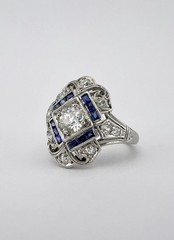 Vintage Edwardian Style Lab Created Diamond Art Deco Engagement 14K Gold FN Ring