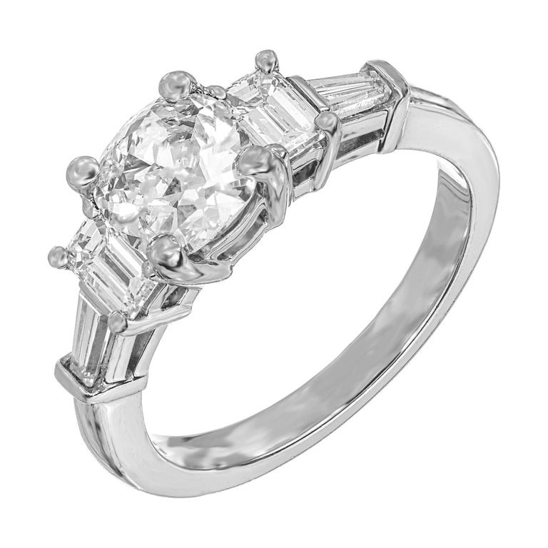 Peter Suchy Vintage Antique Art Deco Cushion Cut Diamond Tapered Baguette Ring