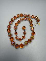 HATTIE CARNEGIE Signed Orange AB UV GLOW Glass Bead Necklace VTG 17.75” 41g HTF