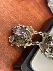Antique Austro-Hungarian 800 Silver Filigree Amethyst Panel Bracelet – 38.56g 8”