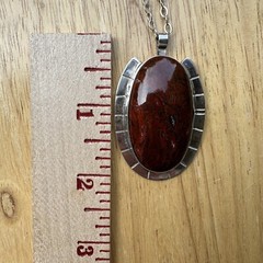 Ray Youmans Pendant Necklace 20 Inch Fossil Dino Gembone 925 Sterling 26.7g