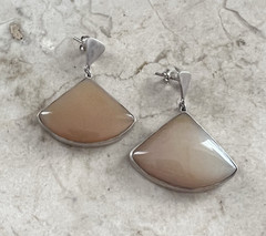 Vintage 950 Sterling Silver Fan Agate Stone Drop Dangle Earrings