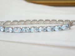 Sterling Silver 925 Natural Heated Blue Topaz Tennis Line Bracelet 7.5″