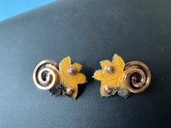Vintage Matisse Renoir Enamel on Copper Leaf Brooch & Earrings Set Signed